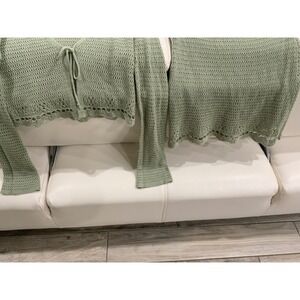 Crochet Knit Cropped Cardigan Skirt Set Sage Green Size M